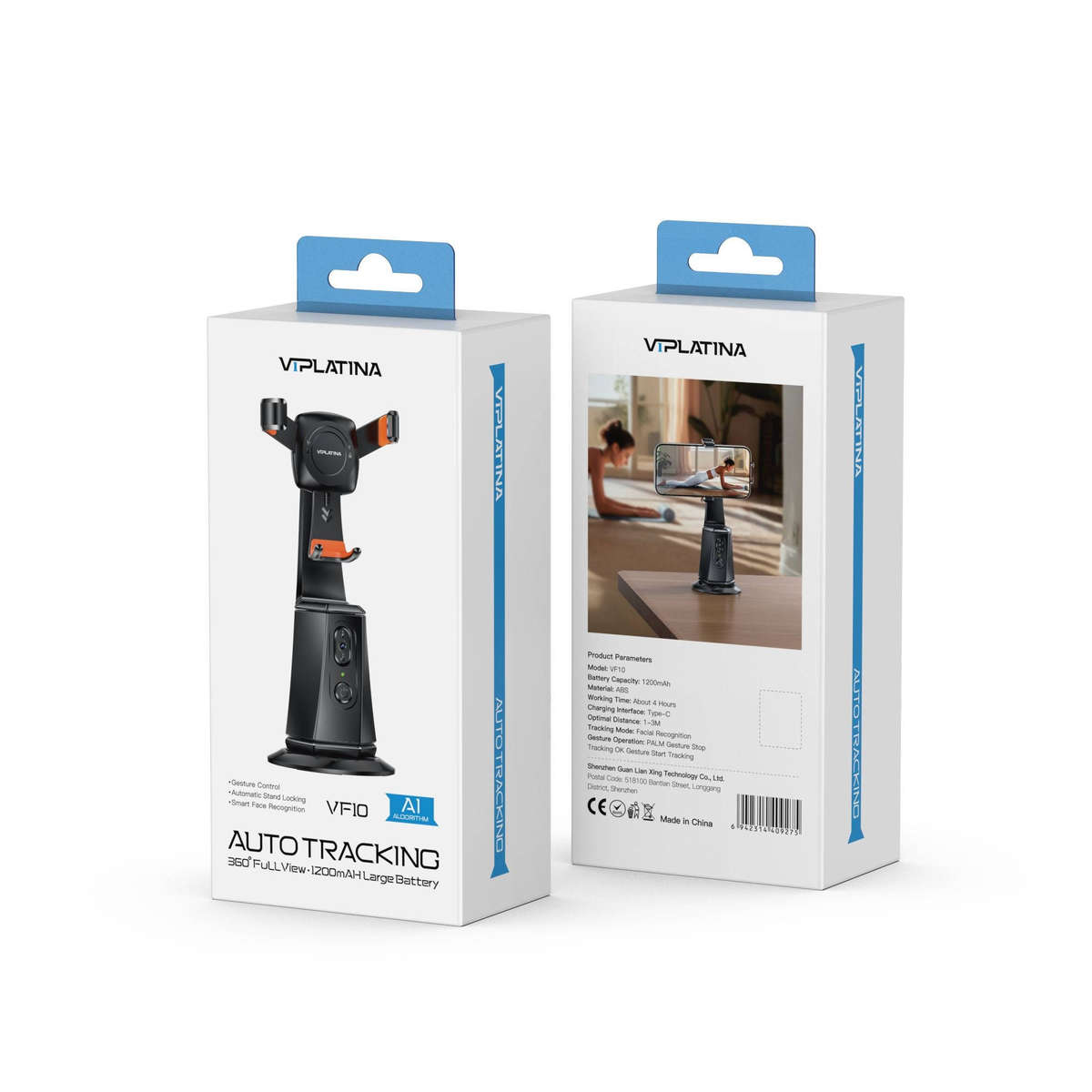 VIPLATINA VF10 Auto Tracking Phone Holder, 360° Rotation, AI Face Recognition, Gesture Control