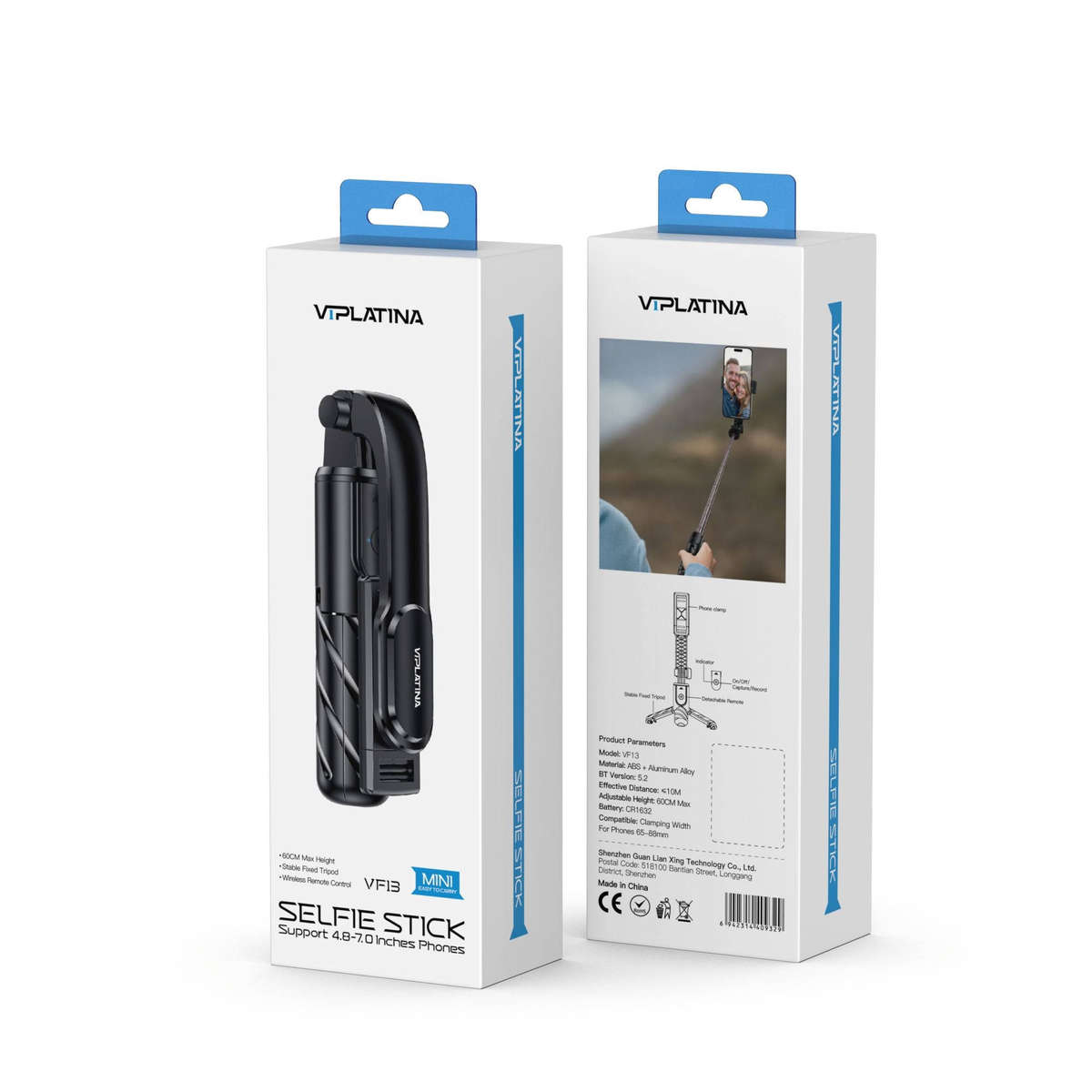 VIPLATINA VF13 Selfie Stick, Extendable with Tripod Stand, Bluetooth 5.2 Remote, 32.8ft Range, Black