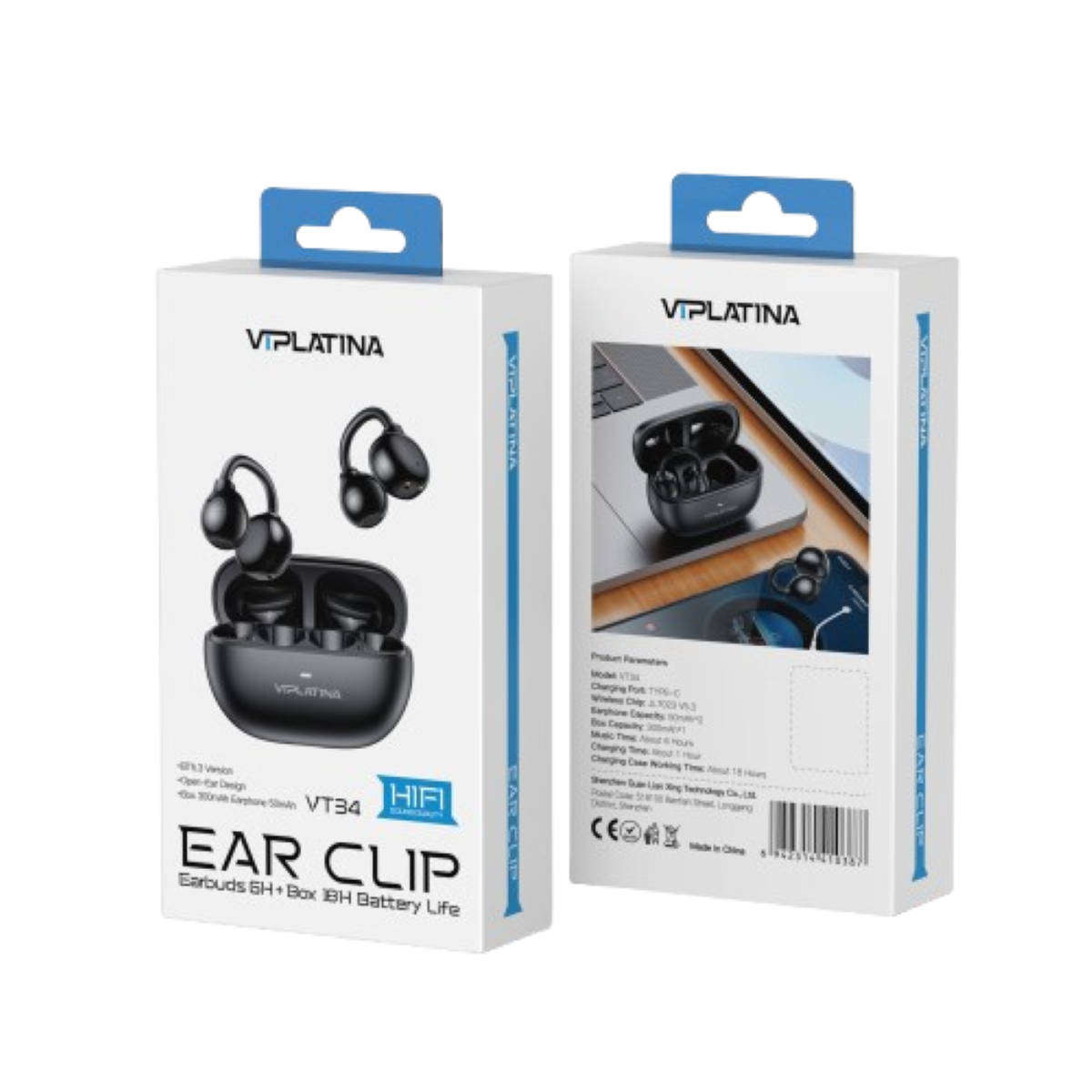 VIPLATINA VT34 Ear Clip Wireless Earbuds, Open-Ear Design, Bluetooth 5.3, HIFI Sound,Type-C Charging