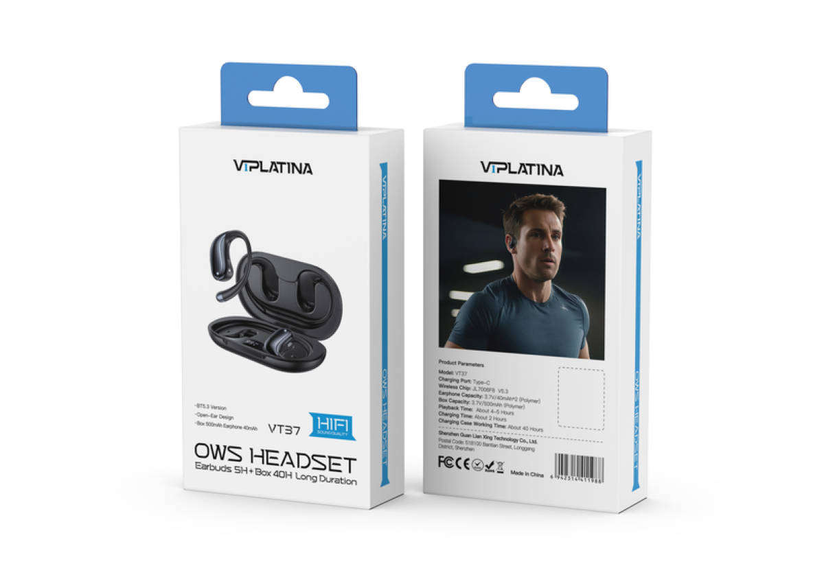 VIPLATINA VT37 OWS Open-Ear Wireless Earbuds, Bluetooth 5.3, with Charging Case, 40H Battery Life
