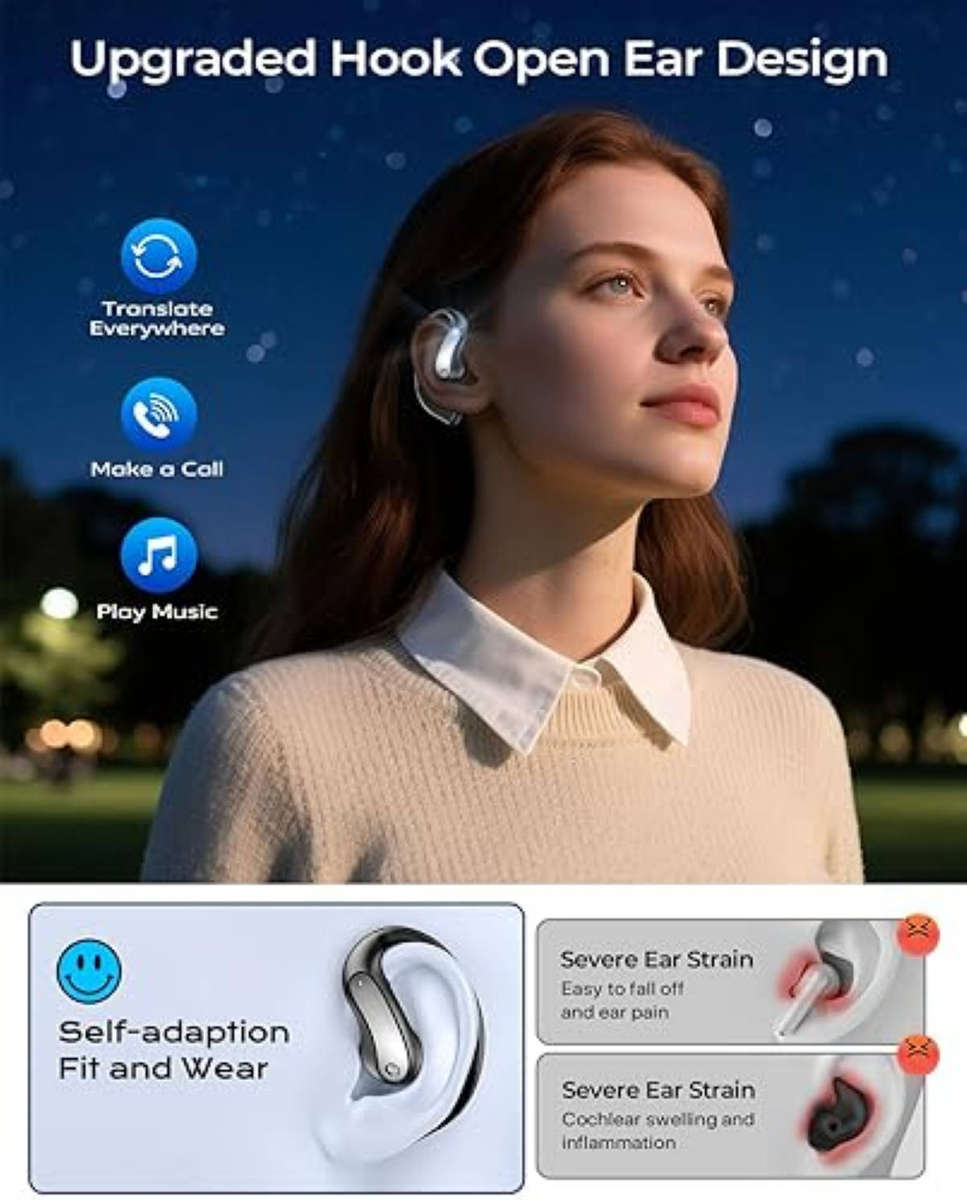 VIPLATINA VT45 OWS Open-Ear Wireless Earbuds VT45, Clip-on-Ear Design, with Charging Case