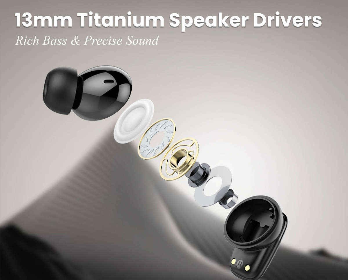 VIPLATINA VT50 True Wireless Earbuds, Black, Bluetooth 5.4, 13mm Titanium Drivers, 5H Playback
