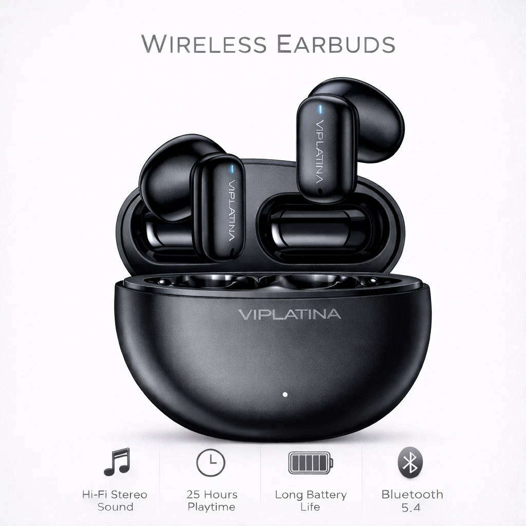 VIPLATINA VT42 True Wireless Earbuds, Bluetooth 5.4, HiFi Sound, 5H Playback with 25H Charging Case