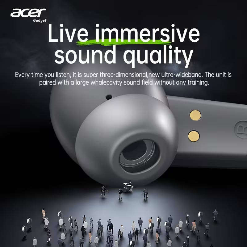 Acer TWS Earbuds Wireless Bluetooth Waterproof Heavy Bass Noise Cancellation *Grey*