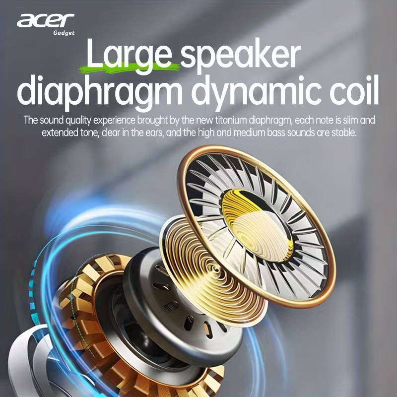 Acer TWS Earbuds Wireless Bluetooth Waterproof Heavy Bass Noise Cancellation *Grey*