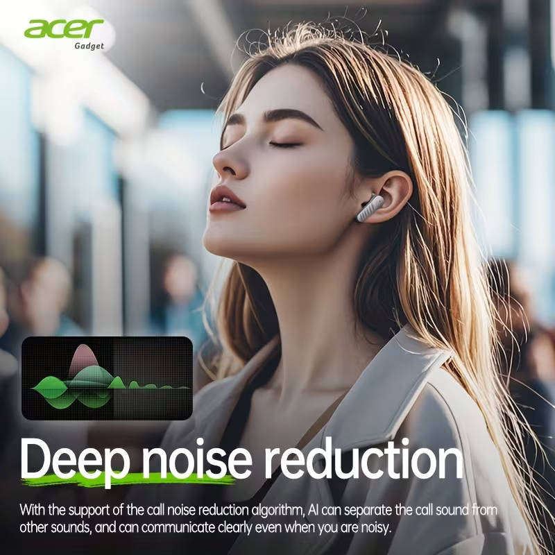 Acer TWS Earbuds Wireless Bluetooth Waterproof Heavy Bass Noise Cancellation *Grey*