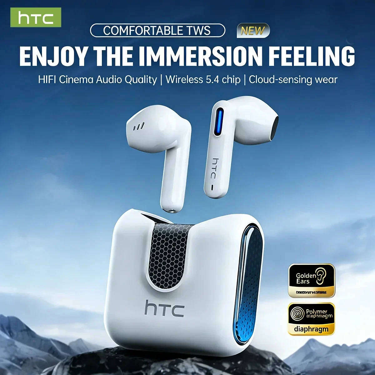 HTC NE49 TWS Wireless Earbuds  Bluetooth 6.0, 131-Language Translator, LED Display - Android iPhone
