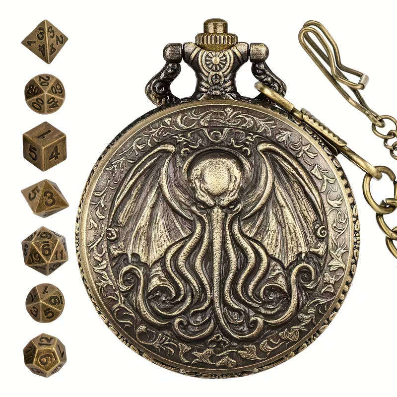 Cthulhu Pocket Watch Case Mini Dice Set