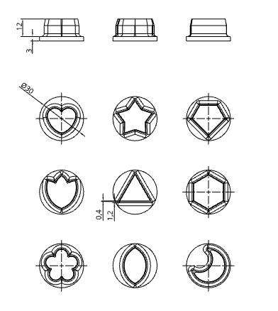 Mini Cookie Cutter Set of 9 basic shapes with inserts for easy release 3D Printed
