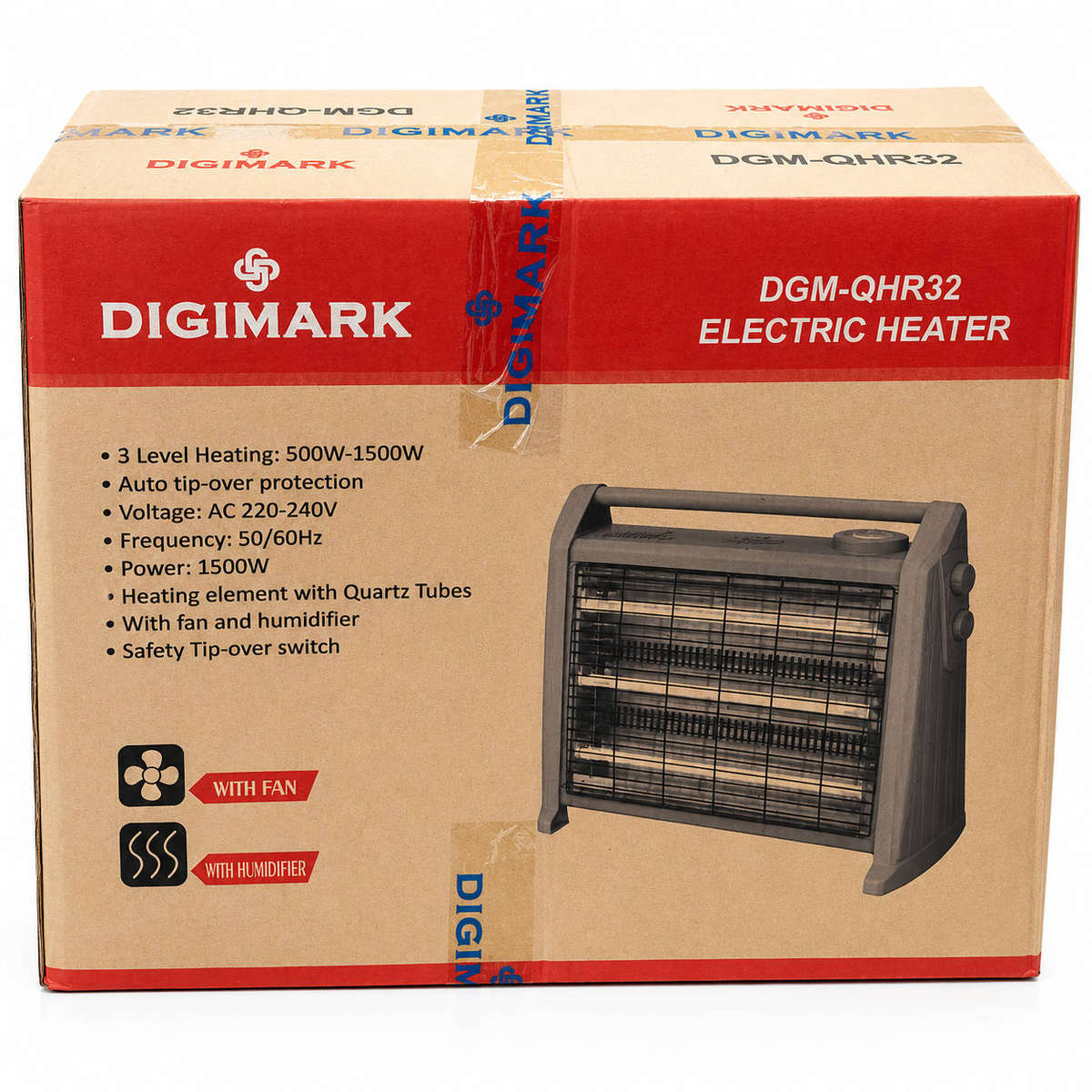 Electric Quartz Heater with Fan, Humidifier & 3 Heat Settings - 1500W