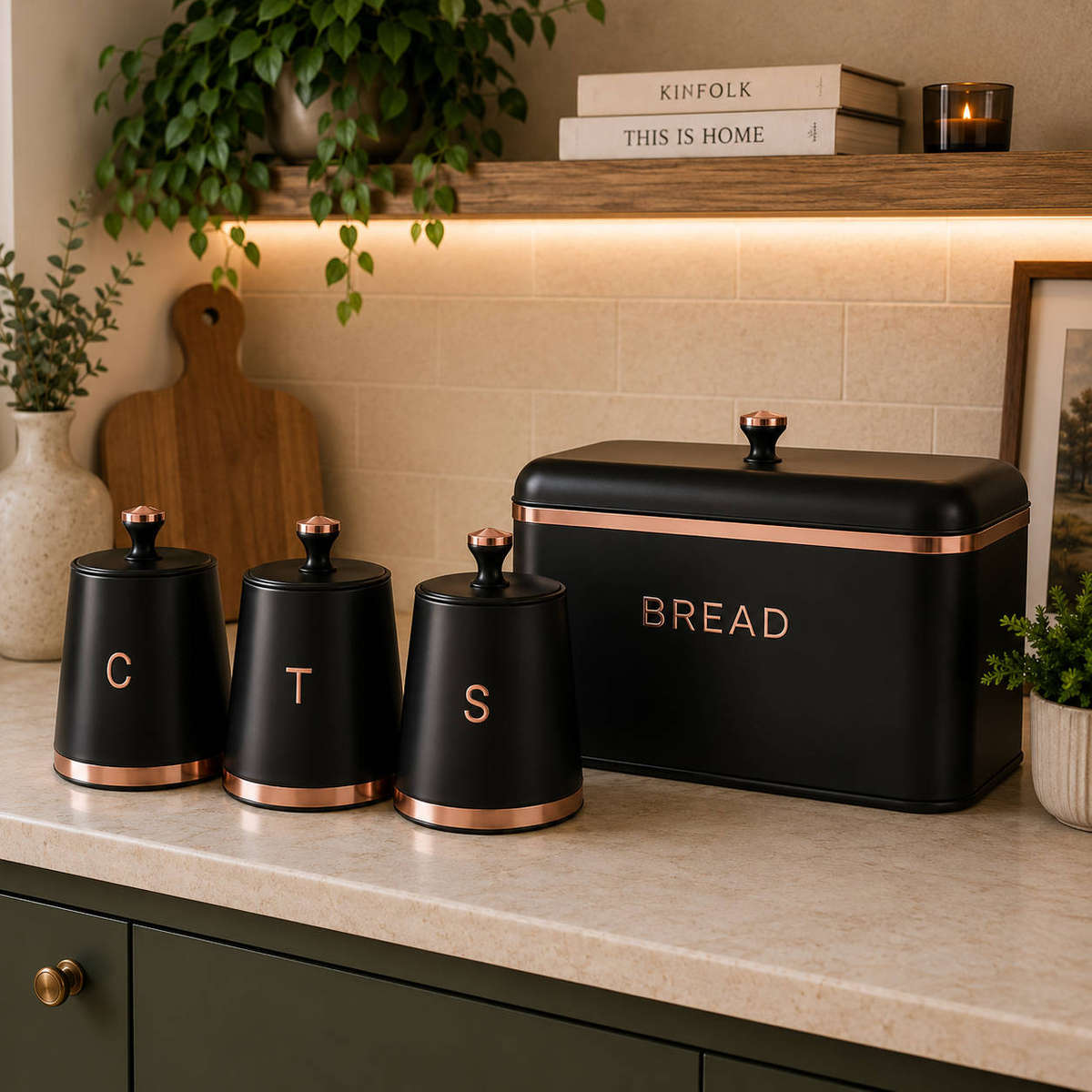 Bread bin & 3-piece kitchen canister set - Kitchen Storage & Organisation