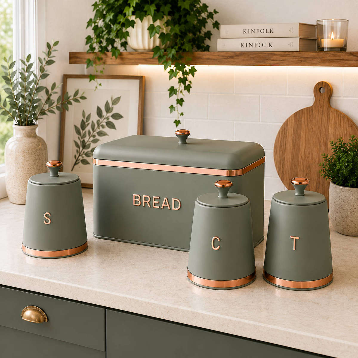 Bread bin & 3-piece kitchen canister set - Kitchen Storage & Organisation
