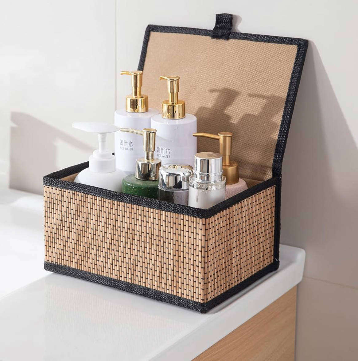 Set of 3 foldable woven storage boxes with lids - versatile home organisation