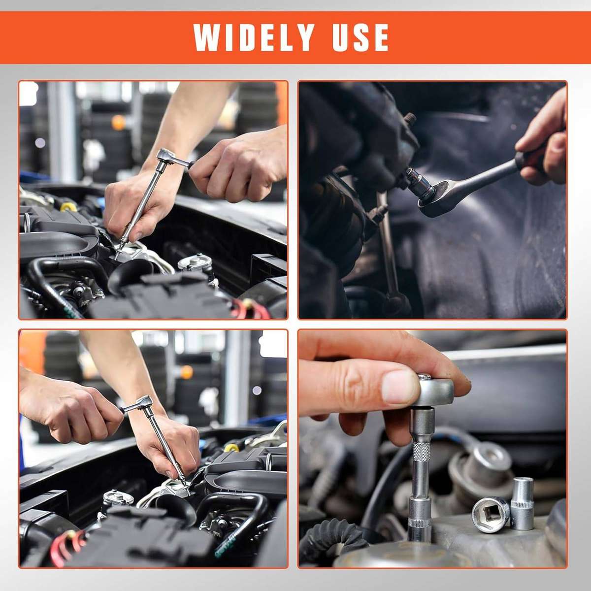 53 Pieces Socket Wrench Set Drive Socket Set with 1/4 Inch Ratcheting Wrench Plastic Toolbox Storage