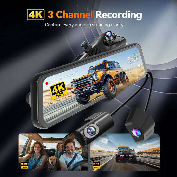 WOLFBOX G900 TriPro Dash Cam - 4K Front + 2.5K Rear + 1080P Cabin Cameras
