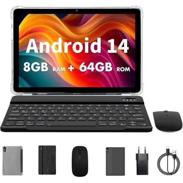 PRITOM 10.1'' Tablet with Keyboard, Case, Mouse, Stylus 8GB RAM 64GB ROM