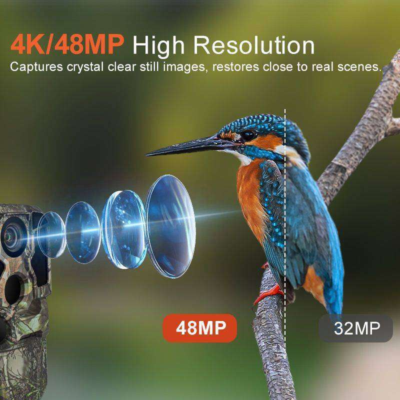 WiFi Trail Camera 4K 48MP Outdoor Night Vision, IP66 Waterproof Camo