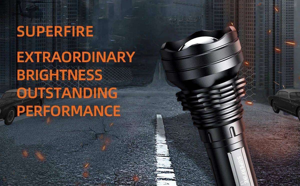SUPERFIRE L3-P90 Zoomable Tactical Flashlight Torch 2700 Lumens