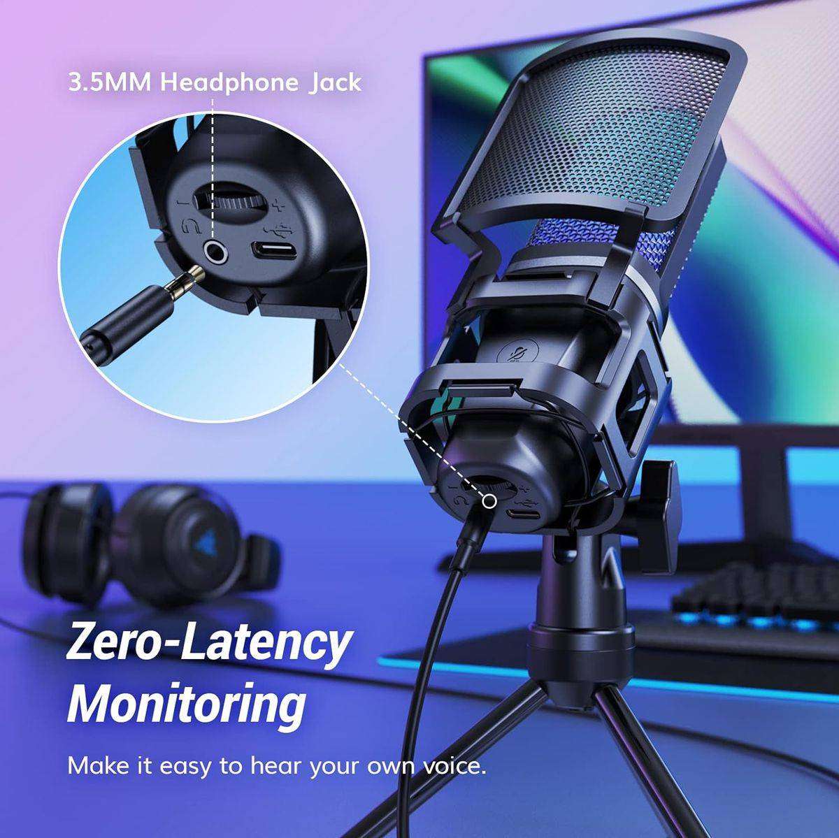 TONOR RGB Gaming USB Condenser Microphone Kit with Mute & Gain Control