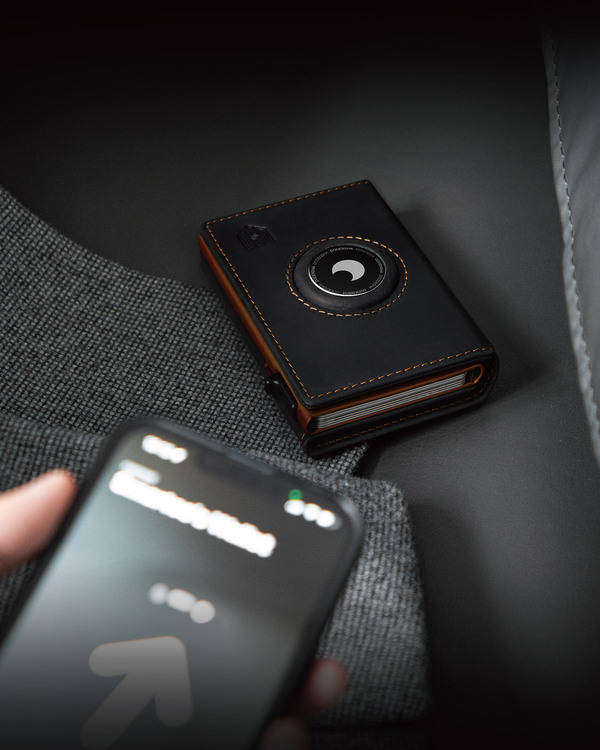 Dodensha (DDS) RFID Leather AirTag Wallet with Pop-Up Card Holder - Orange
