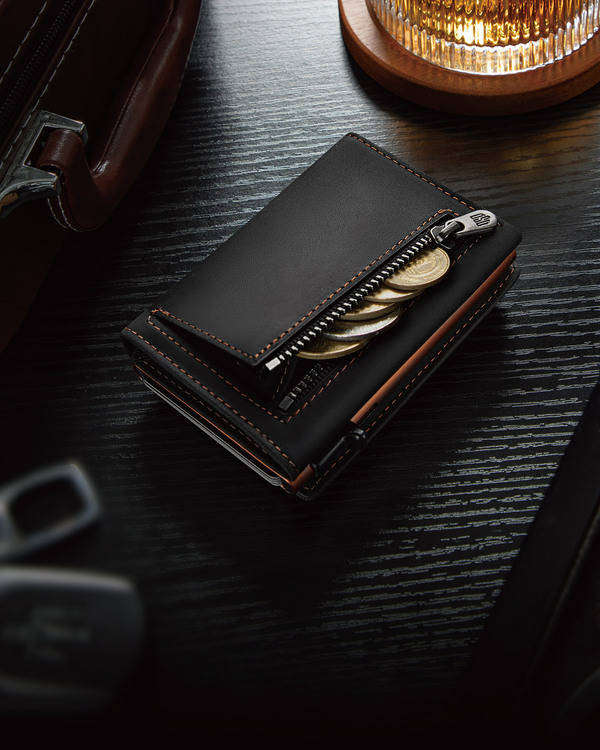 Dodensha (DDS) RFID Leather AirTag Wallet with Pop-Up Card Holder - Orange