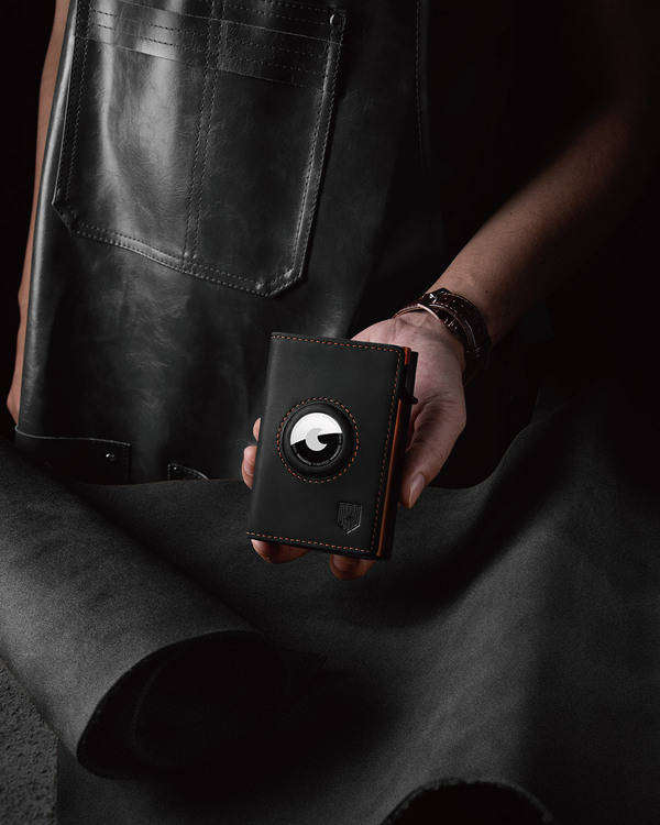 Dodensha (DDS) RFID Leather AirTag Wallet with Pop-Up Card Holder - Orange