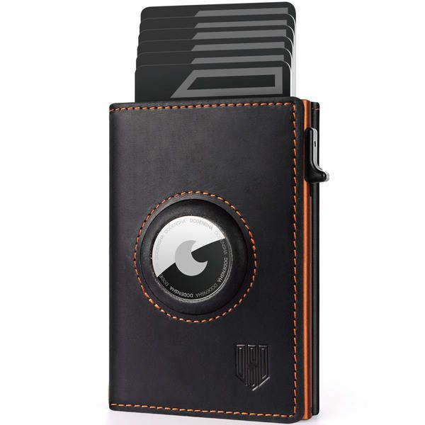 Dodensha (DDS) RFID Leather AirTag Wallet with Pop-Up Card Holder - Orange