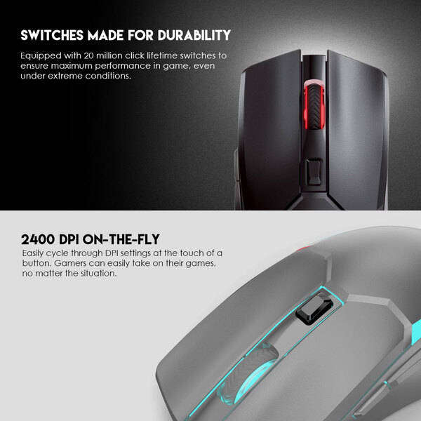 Fantech VENOM II Wireless Gaming Mouse - 2.4GHz, Adjustable 800-2400 DPI - Black