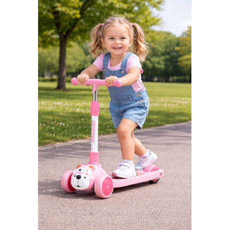 Kids 3 Wheel Scooter - Adjustable Foldable Stable Ride On Pink
