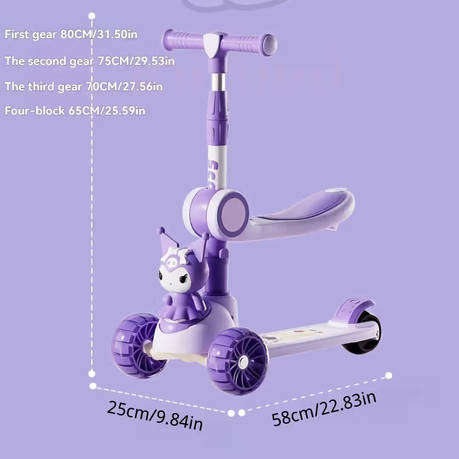 Kids 3 Wheel Scooter Adjustable Foldable with Lights & Music Purple