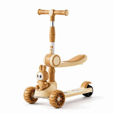 Kids 3 Wheel Scooter Adjustable Foldable with Lights & Music Brown