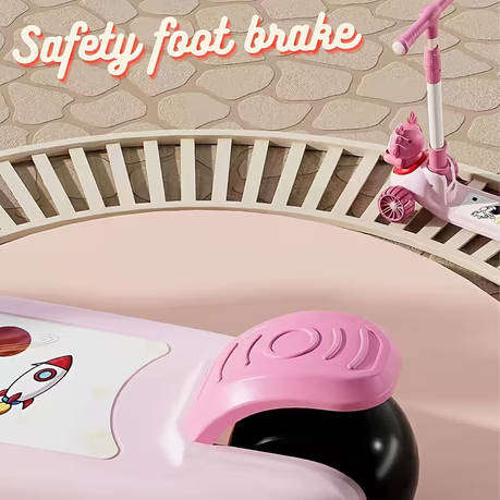 Kids 3 Wheel Scooter Adjustable Foldable with Lights & Music pink