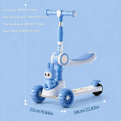 Kids 3 Wheel Scooter Adjustable Foldable with Lights & Music blue