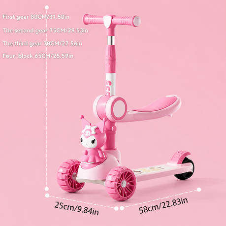 Kids 3 Wheel Scooter Adjustable Foldable with Lights & Music pink