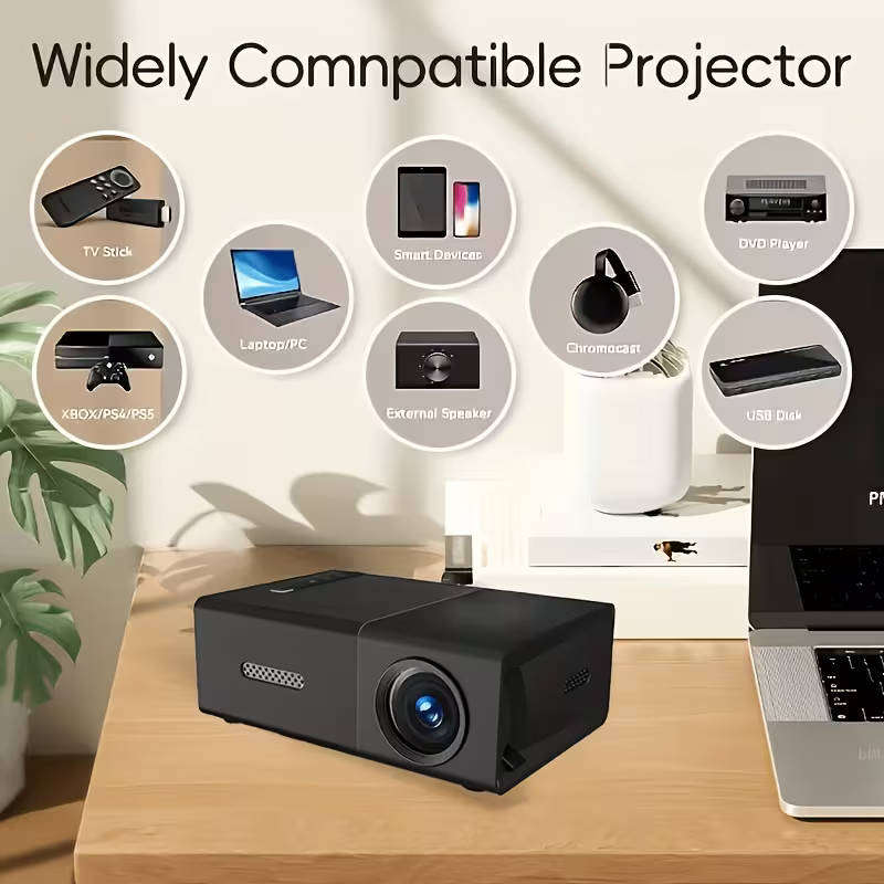 Intelligent Mini Projector, Featuring Tilt Correction Function and 180° Rotation Function, with Buil