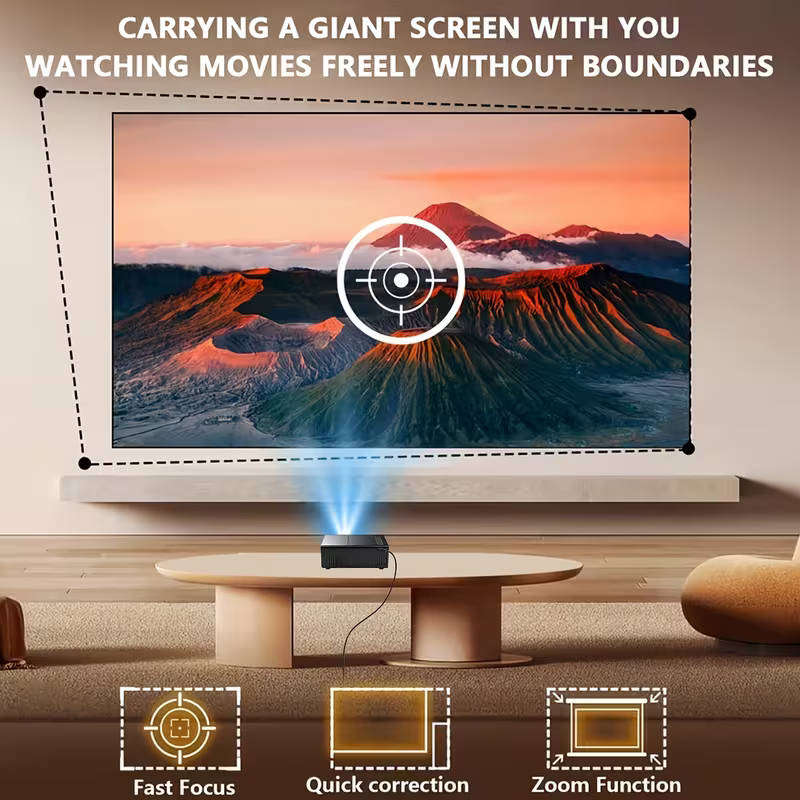 Intelligent Mini Projector, Featuring Tilt Correction Function and 180° Rotation Function, with Buil