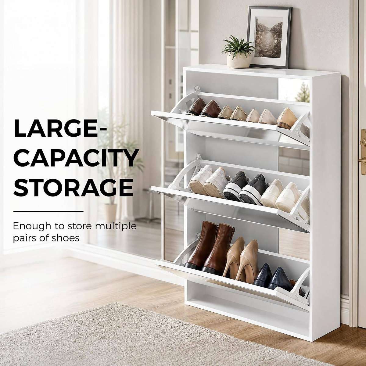 3 Tier Mirror Shoe Cabinet
