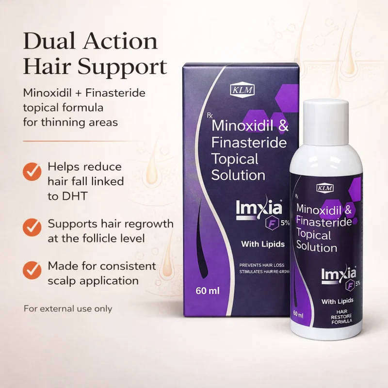 Imxia F5% Minoxidil and Finasteride Topical Solution 5%, 60ml with Lipids