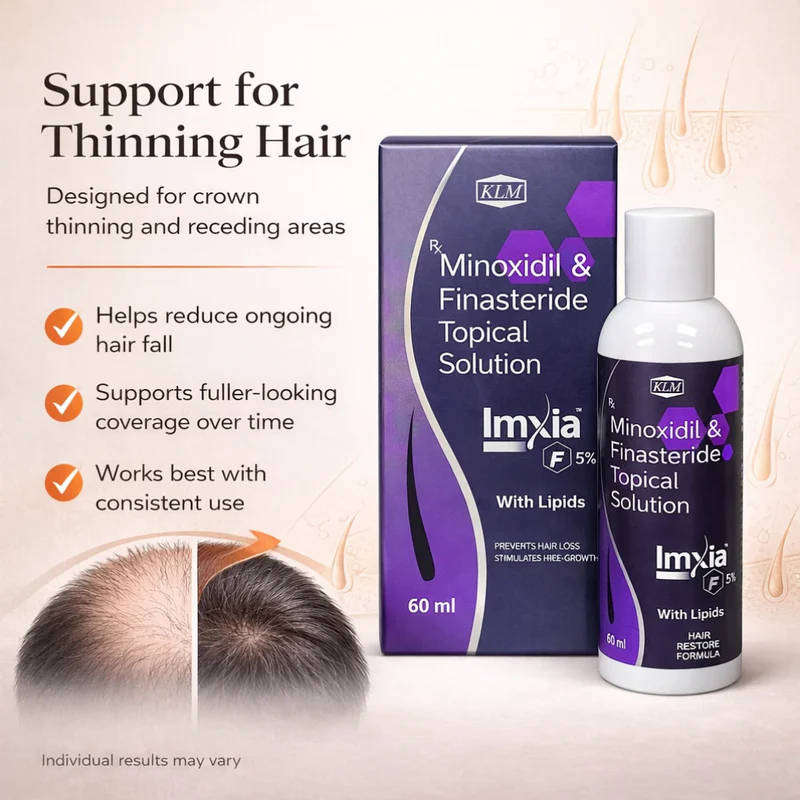 Imxia F5% Minoxidil and Finasteride Topical Solution 5%, 60ml with Lipids
