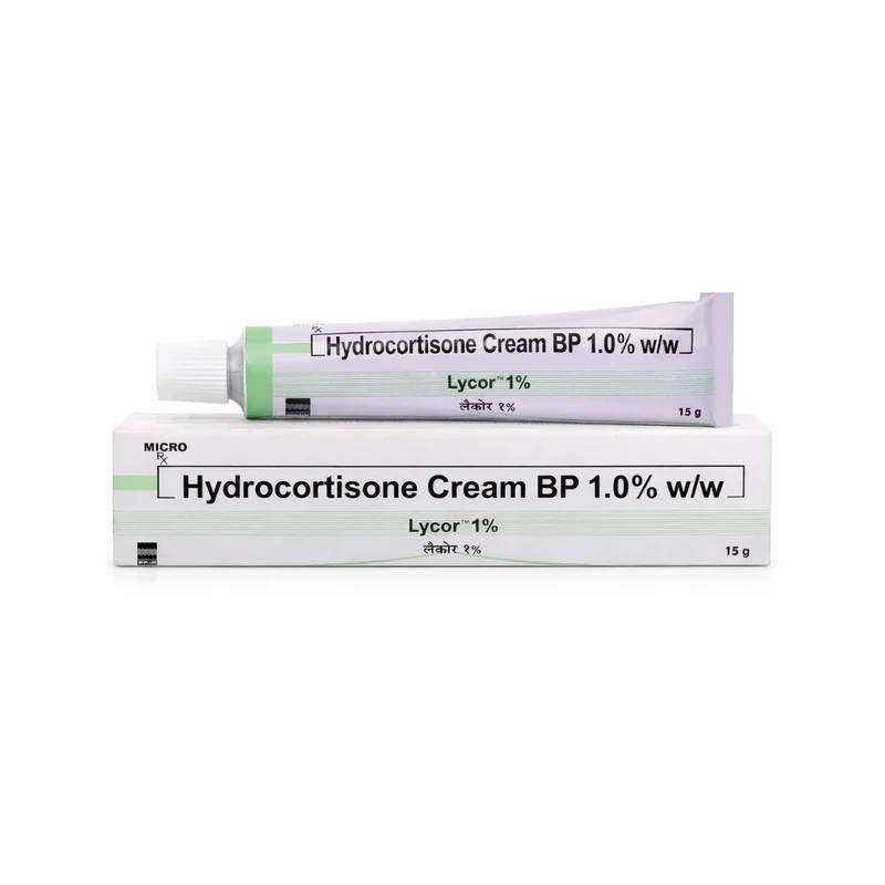 Hydrocortisone Cream BP 1% W/W 15g, Lycor 1% for Itching, Redness and Eczema