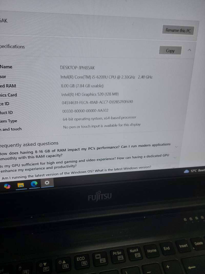 Fujitsu Laptop Refurbished Secondhand 15.6-inch Notebook