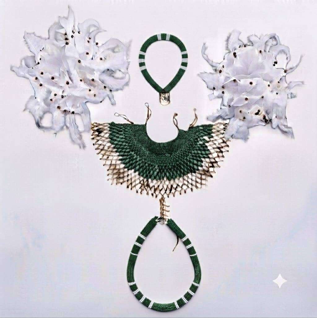 African Traditional Beaded Accessories Set  White & Black (5-Piece)