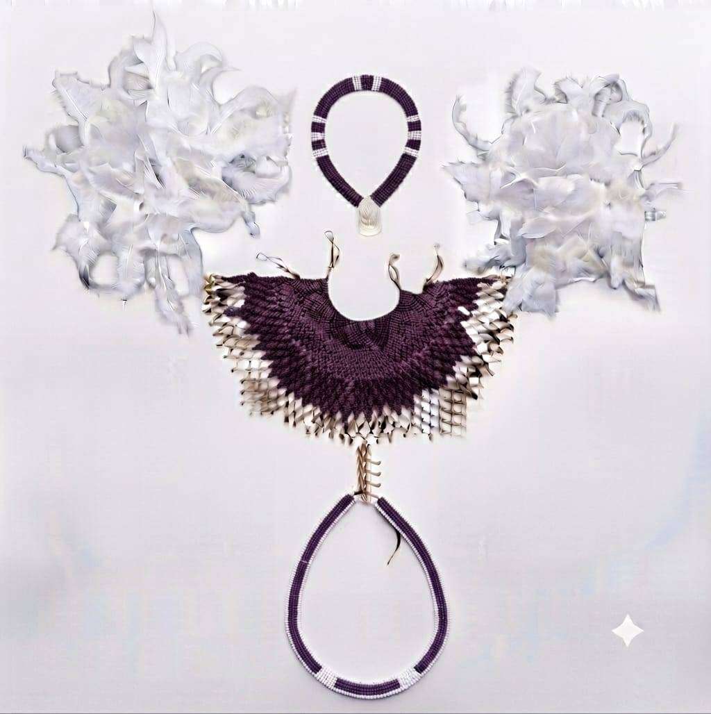 African Traditional Beaded Accessories Set  White & Black (5-Piece)