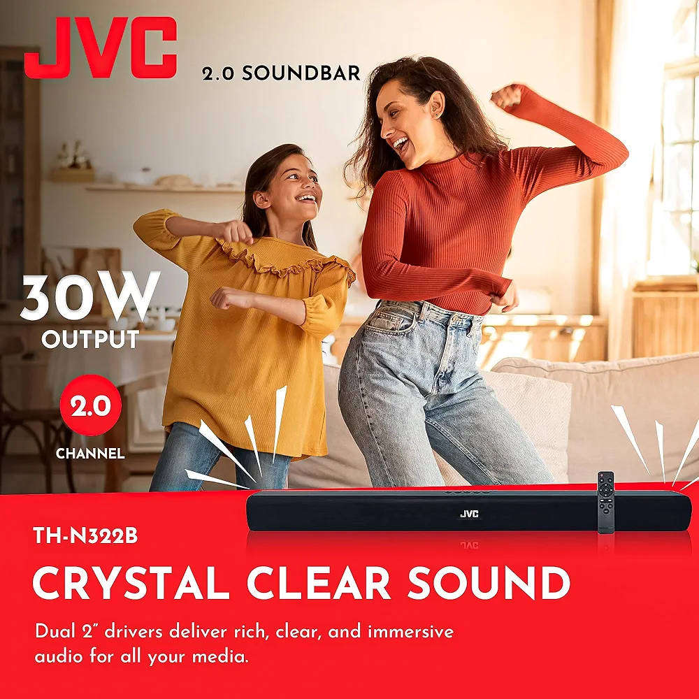 JVC 2.0 WIRELESS BLUETOOTH SOUNDBAR, CLEAR AND SMOOTH SOUND