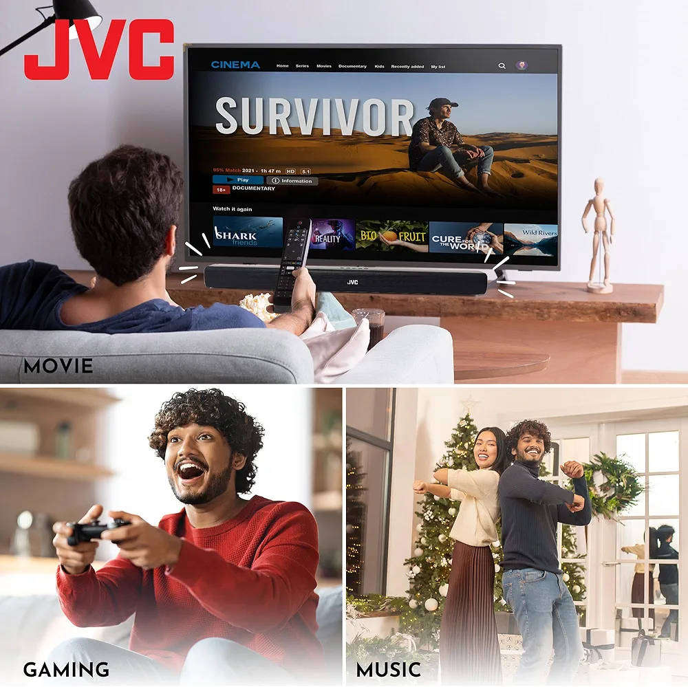 JVC 2.0 WIRELESS BLUETOOTH SOUNDBAR, CLEAR AND SMOOTH SOUND