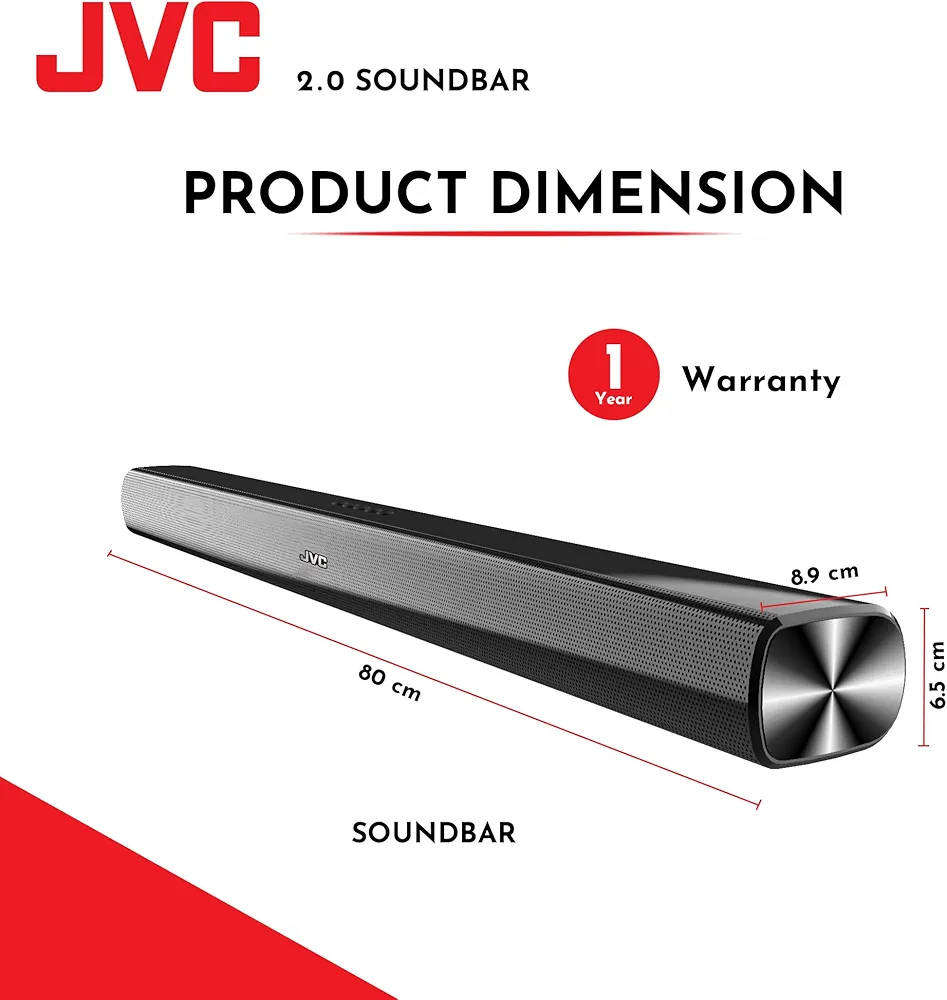JVC 2.0 WIRELESS BLUETOOTH SOUNDBAR, CLEAR AND SMOOTH SOUND