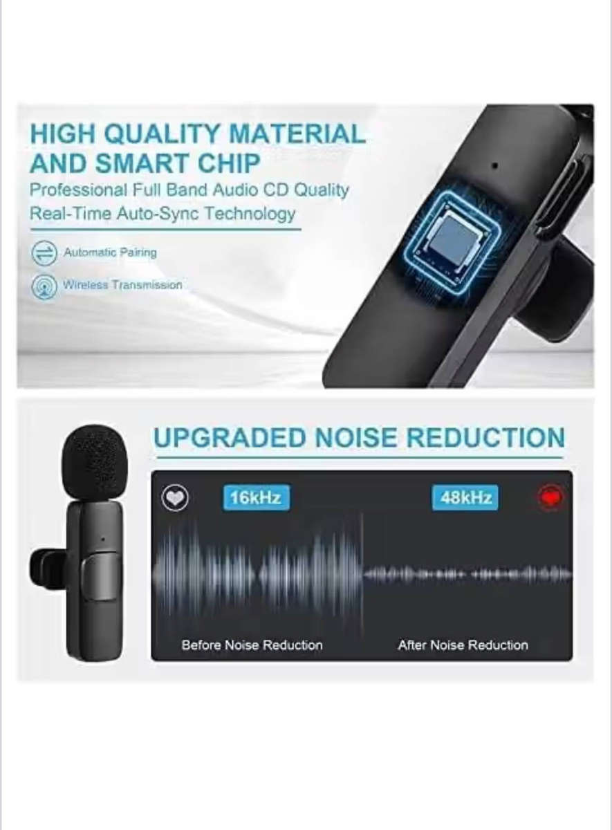 K9 Wireless Dual Lavalier Microphone Portable Audio Video Recording