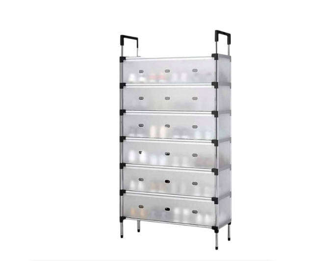 Stainless Steel Shoe Organizer - 7-Shelf, Sturdy & Durable Free Standing - White