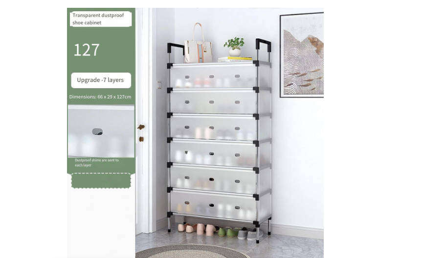 Stainless Steel Shoe Organizer - 7-Shelf, Sturdy & Durable Free Standing - White