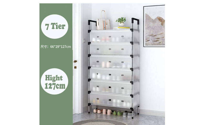 Stainless Steel Shoe Organizer - 7-Shelf, Sturdy & Durable Free Standing - White